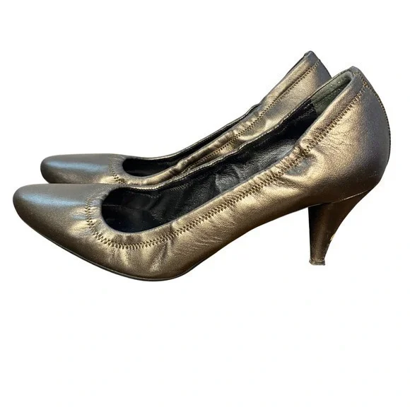 Prada Metallic Bronze Ruched Leather Stiletto Heels Women's Shoes Size 6.5 - Picture 4 of 14